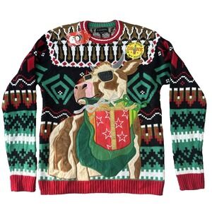 NEW Blizzard Bay BULL Cowboy Farm Drink Holder Ugly Funny‎ Christmas Sweater Med